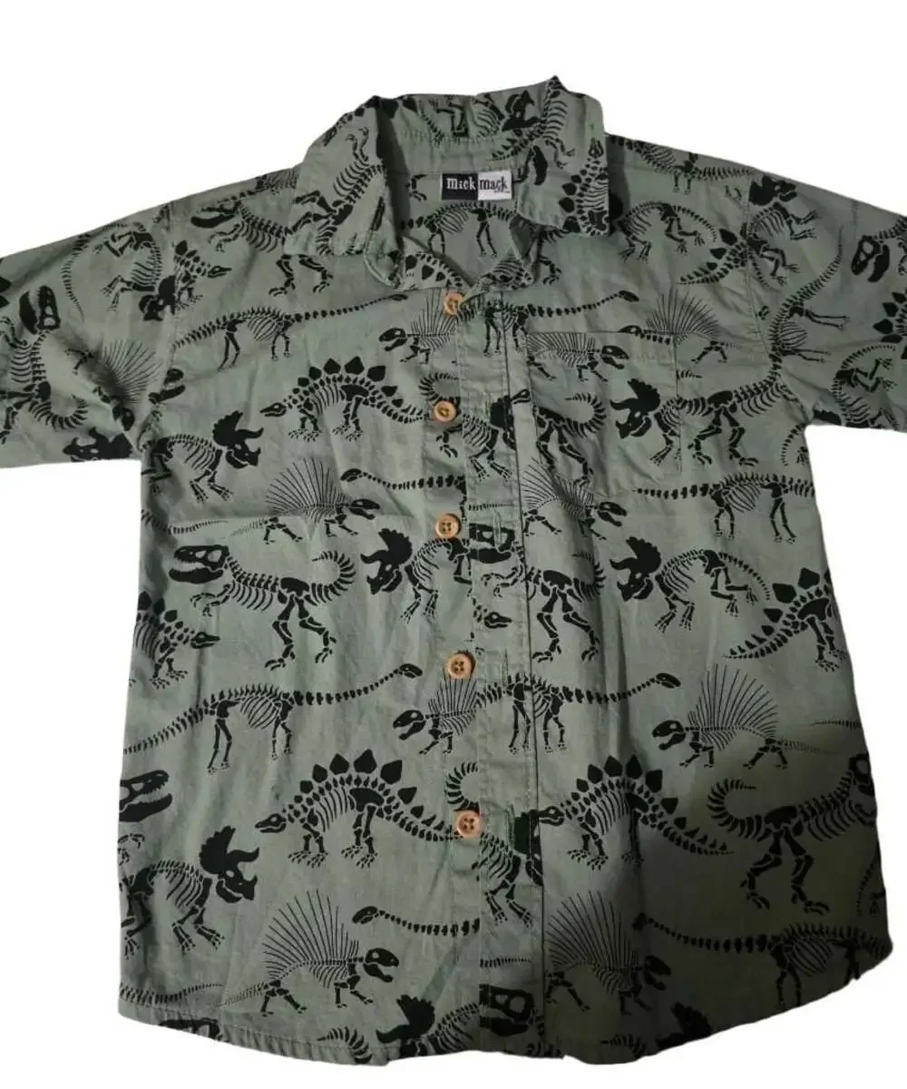 Mick Mack Dinosaur Skeleton Print Button-Up Shirt